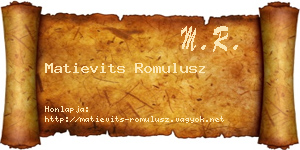 Matievits Romulusz névjegykártya